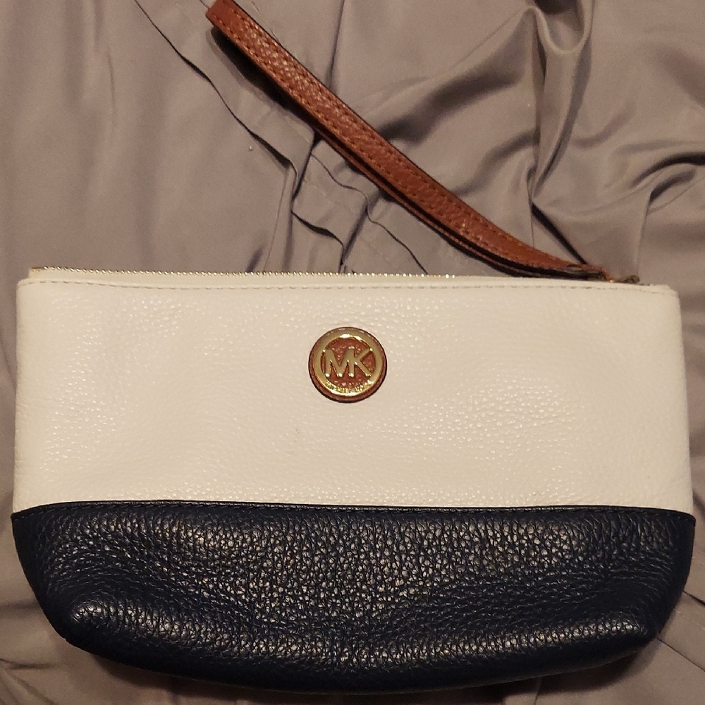 Michael Kors White and Navy Leather Clutch